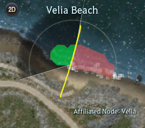 Velia Beach minimap marking where to fish for Coastal Cliff origin beside the Velia boundary